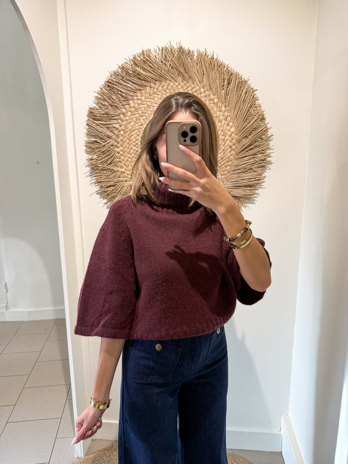 Pull col roulé bordeaux