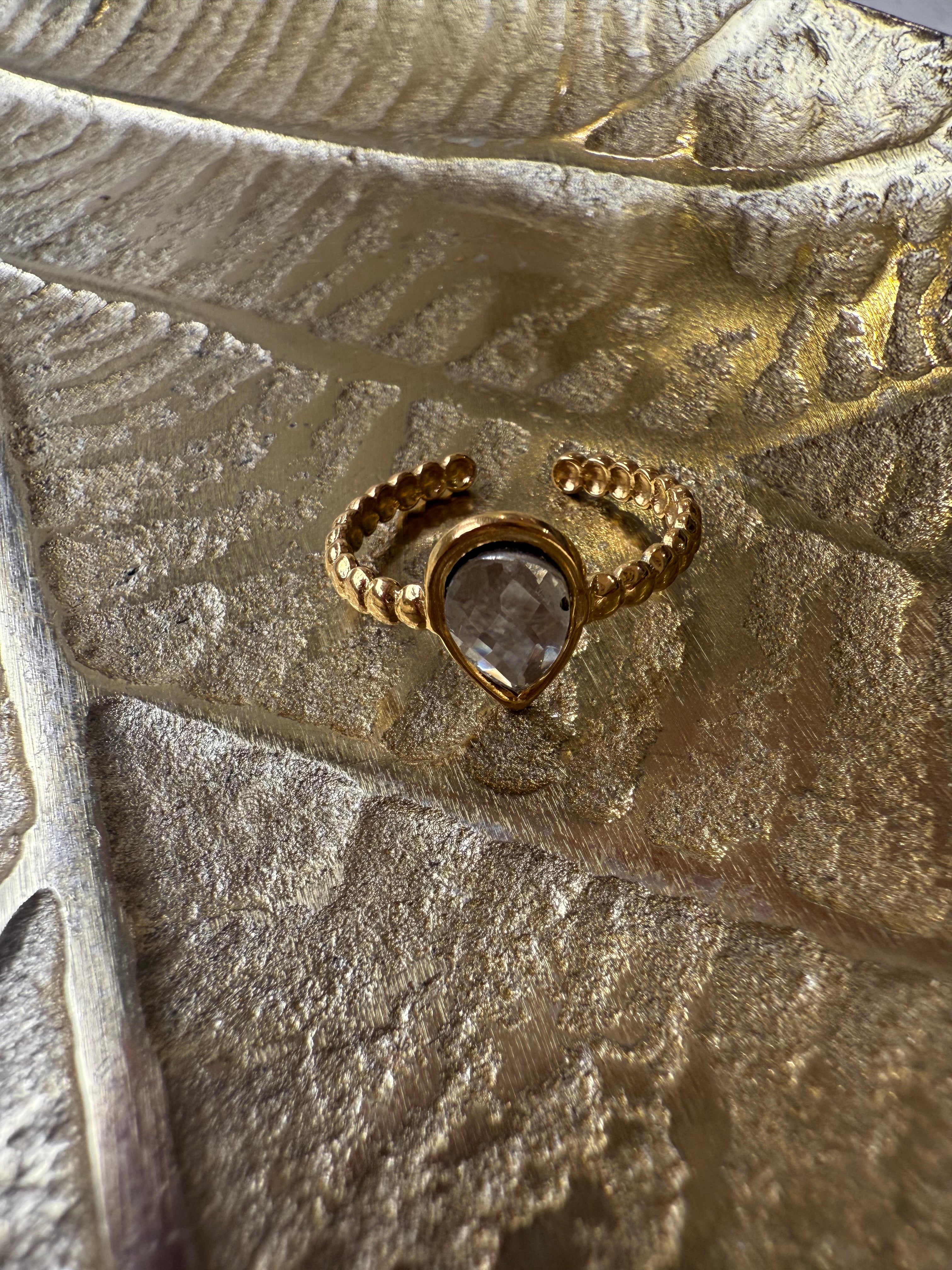 Bague Goutte Cristal dorée