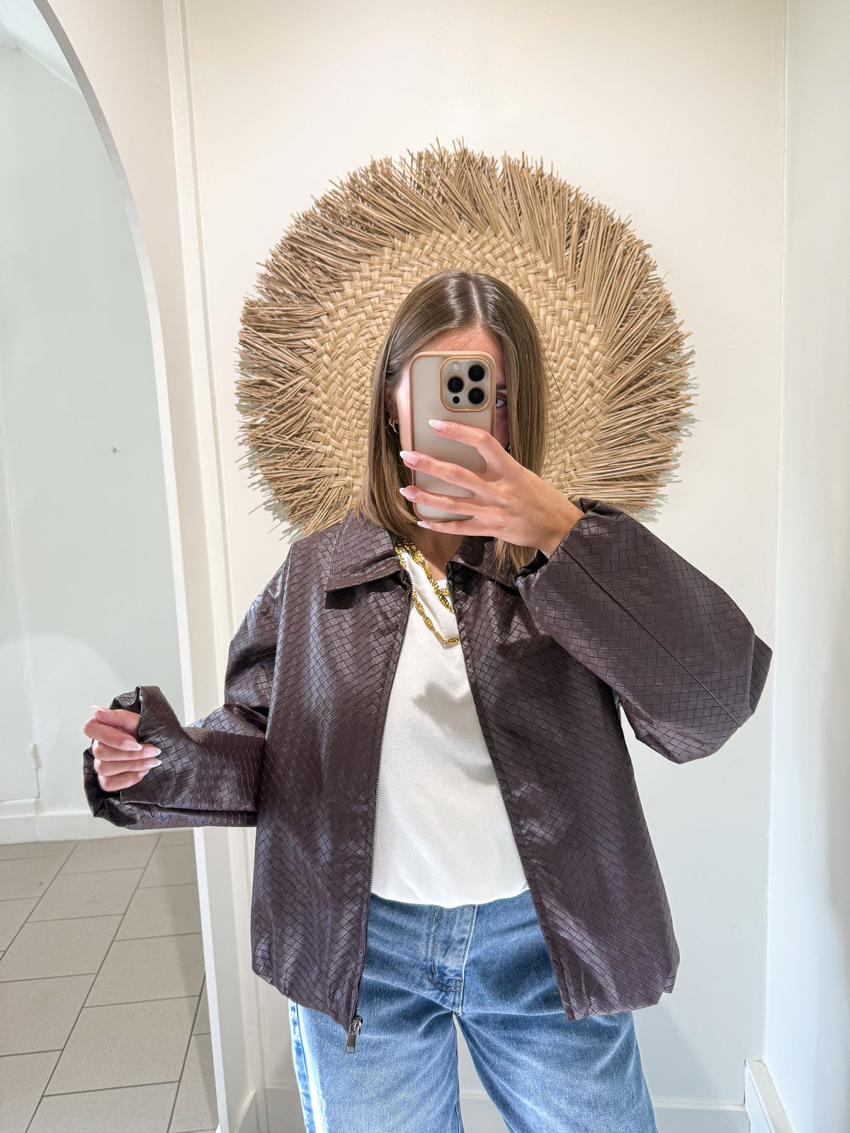 Veste en cuir bordeaux