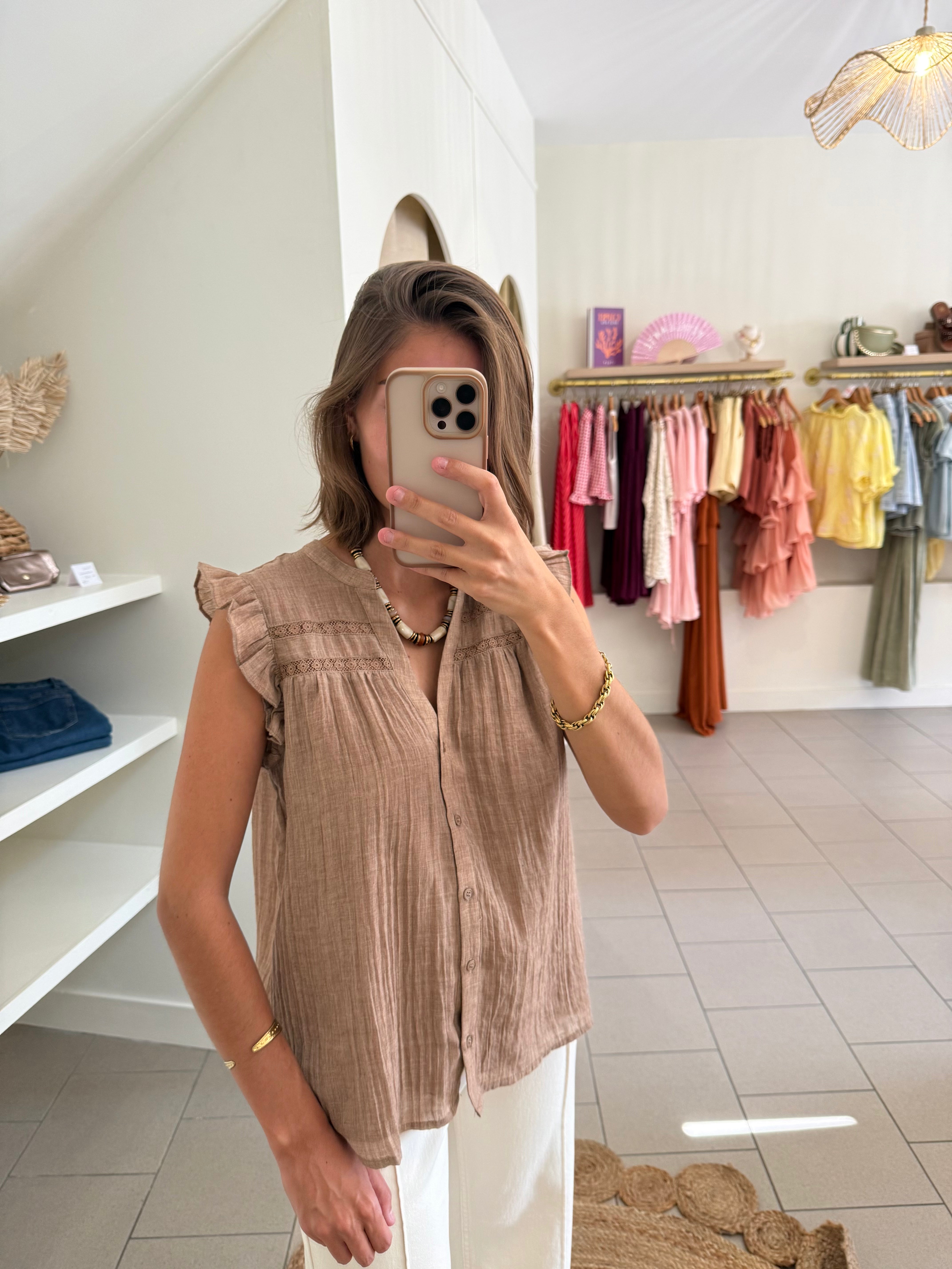 Blouse à volants – Taupe