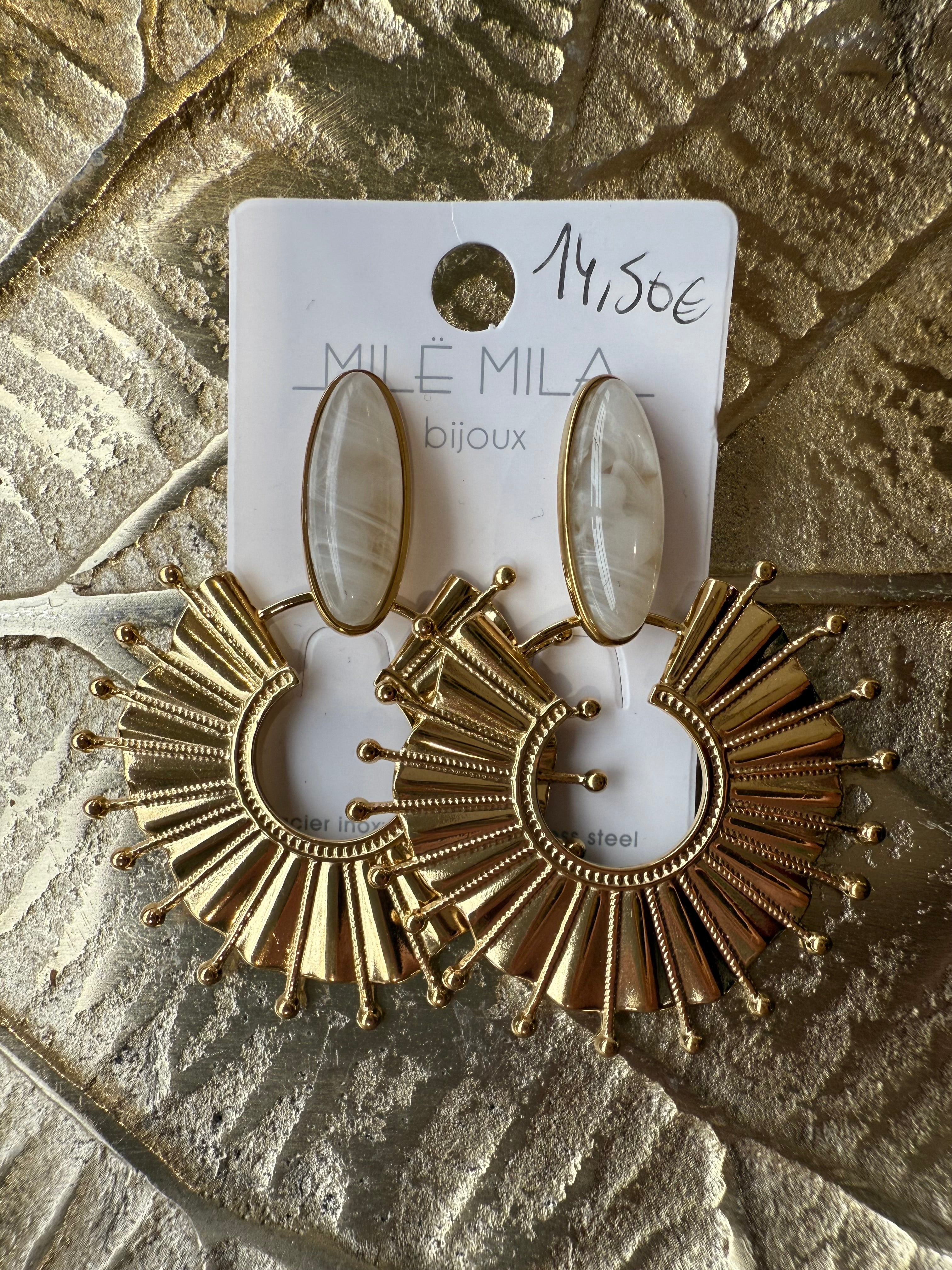 Boucles d’oreilles Soleil Doré & Pierre Nacrée