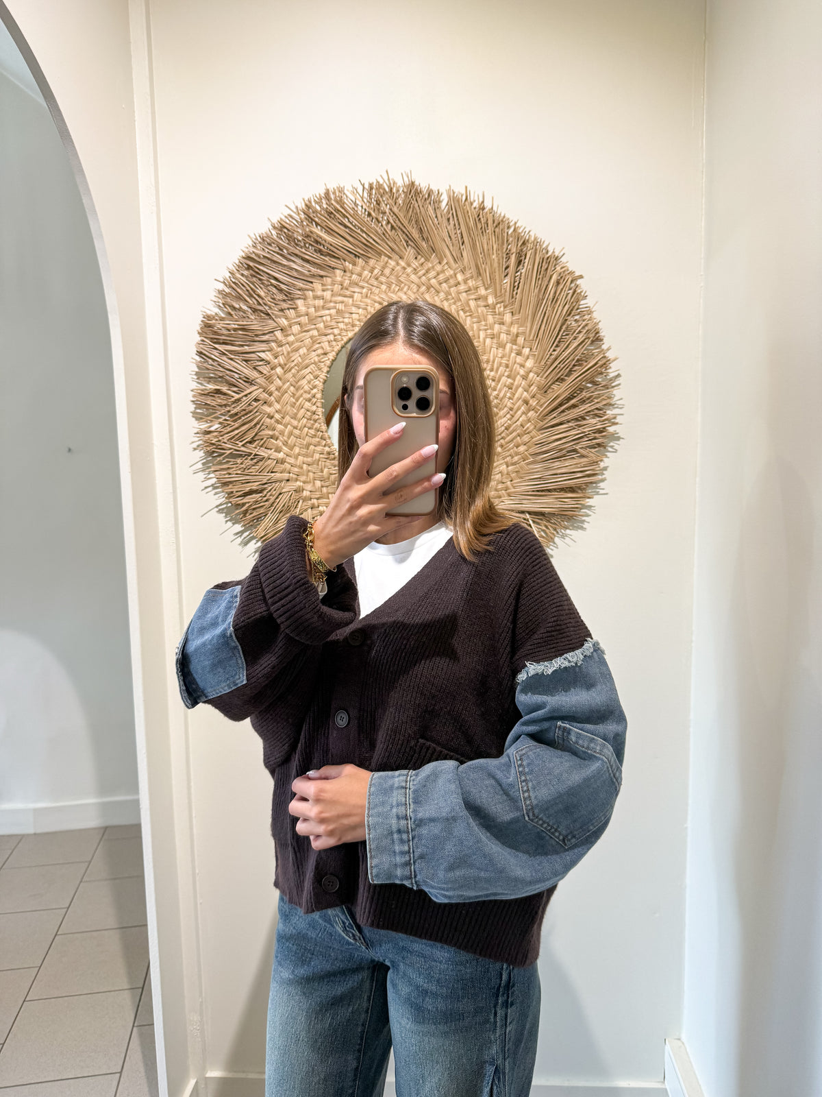 Gilet en maille / jean chocolat