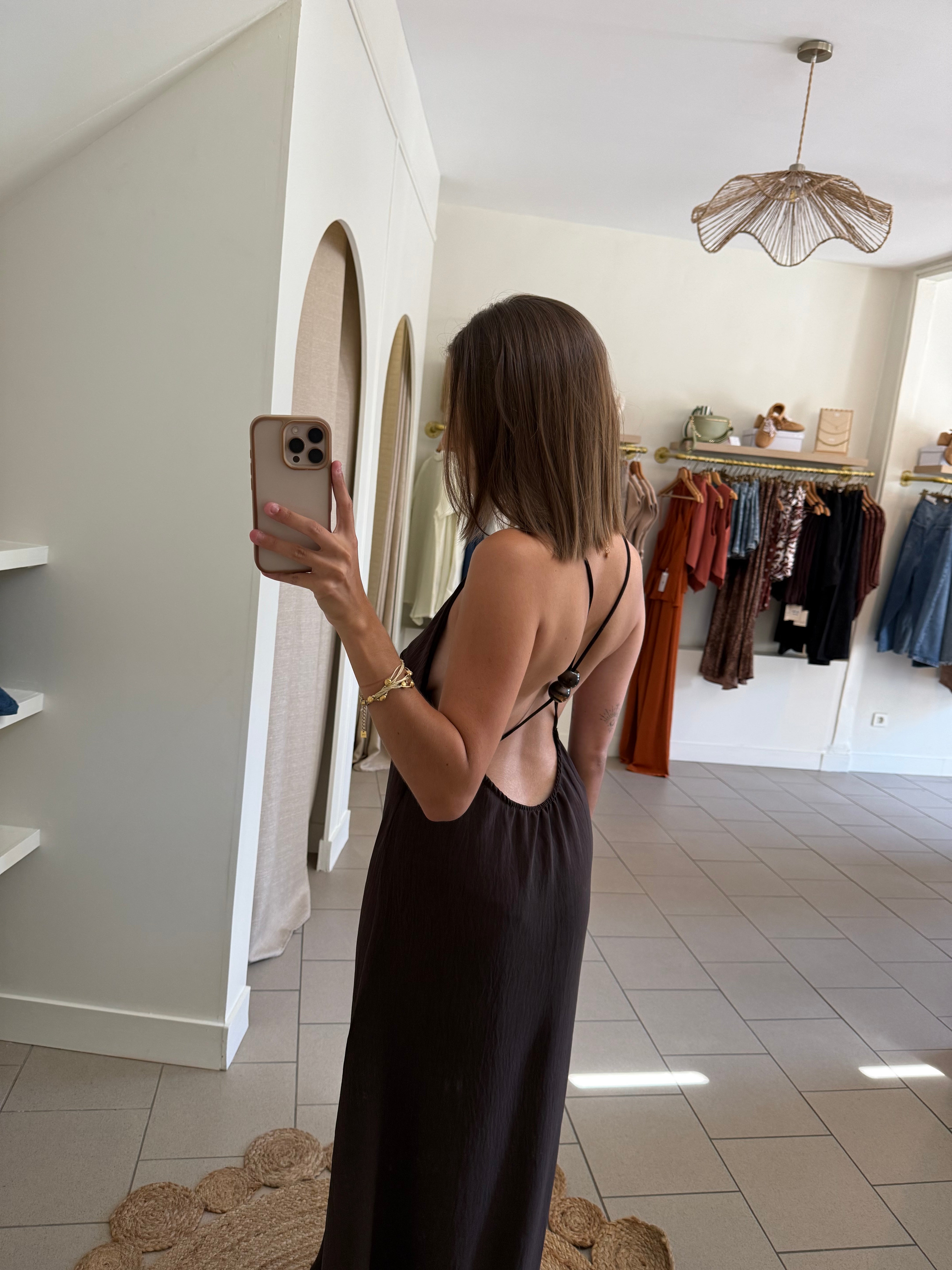 Robe longue dos nu – Chocolat
