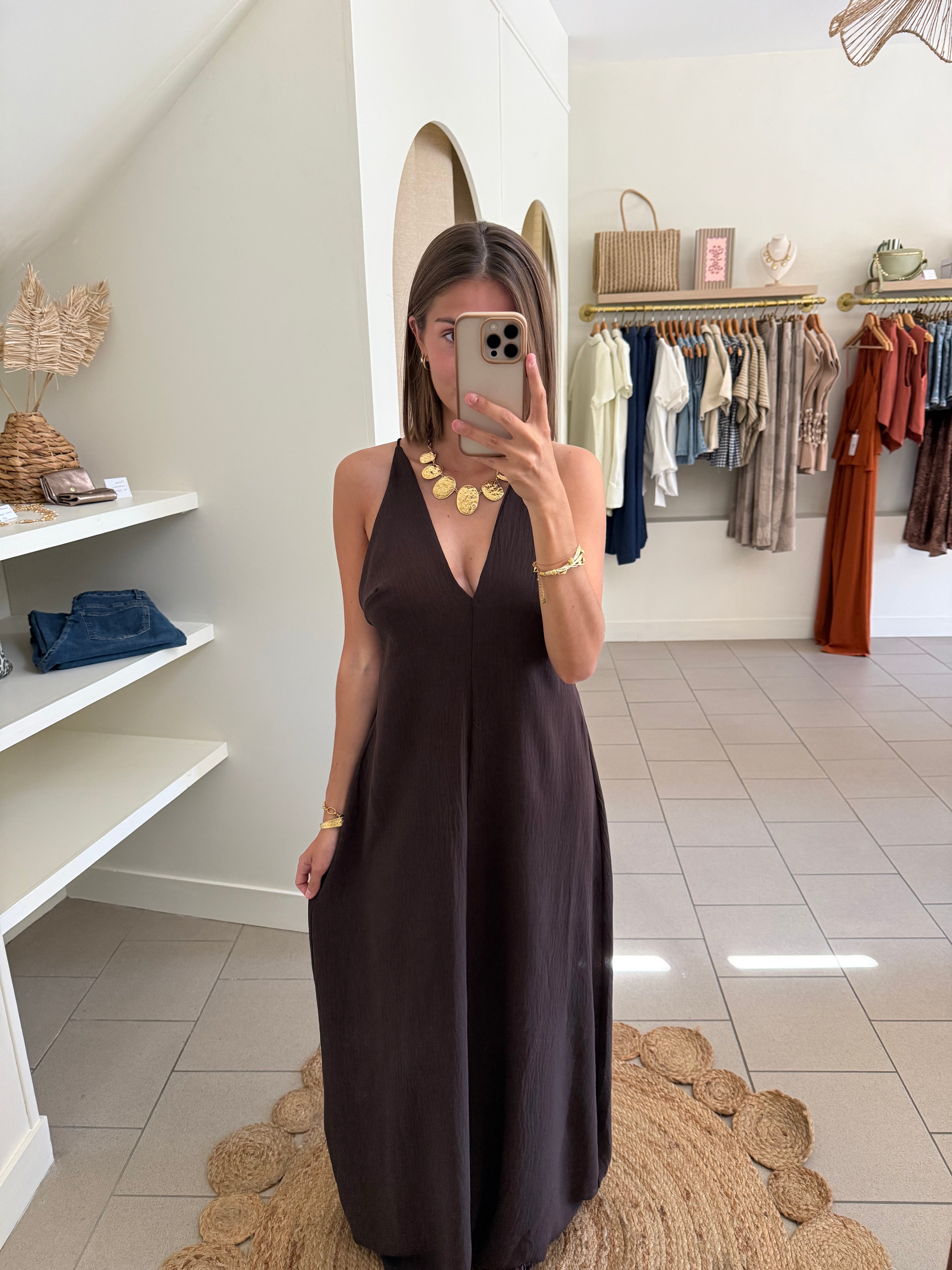Robe longue dos nu – Chocolat
