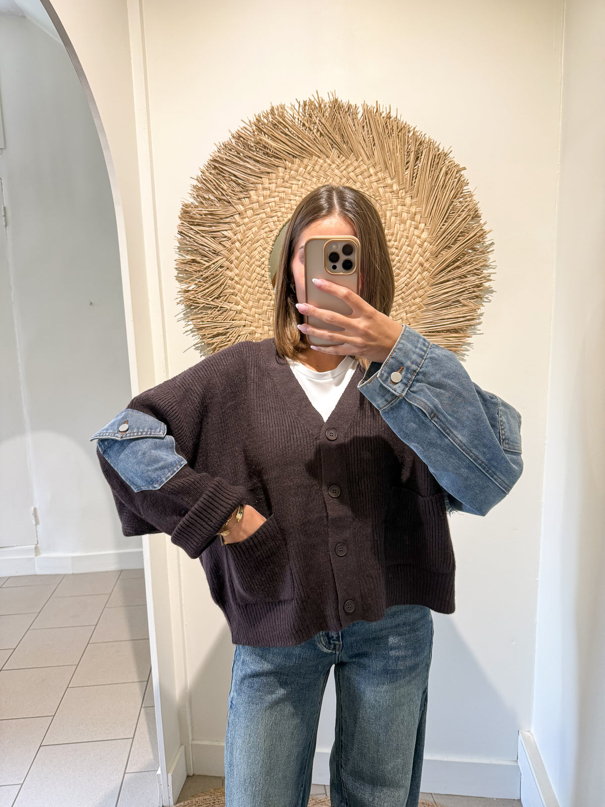 Gilet en maille / jean chocolat