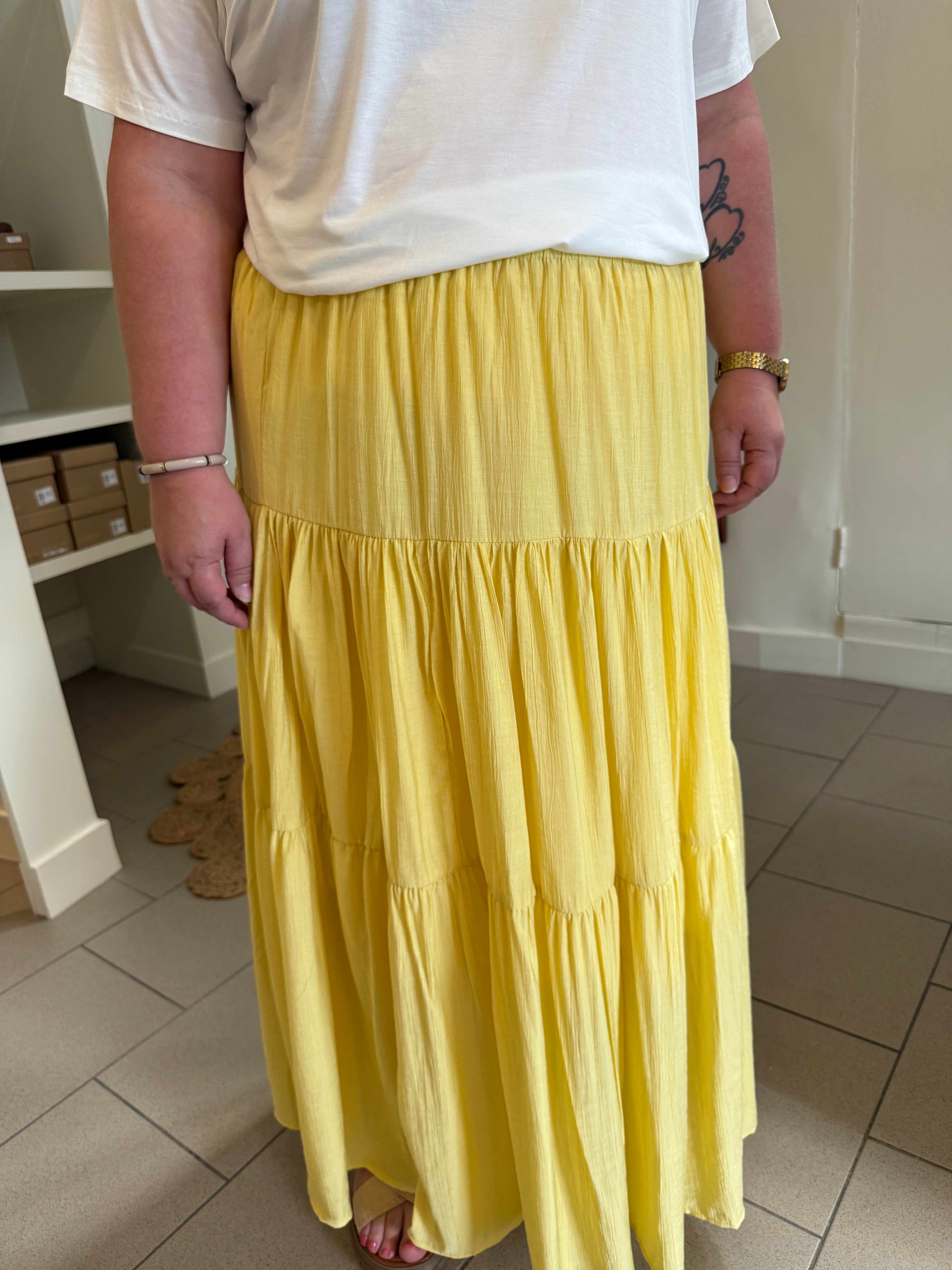 Jupe Longue Bohème Jaune Pastel Grande Taille