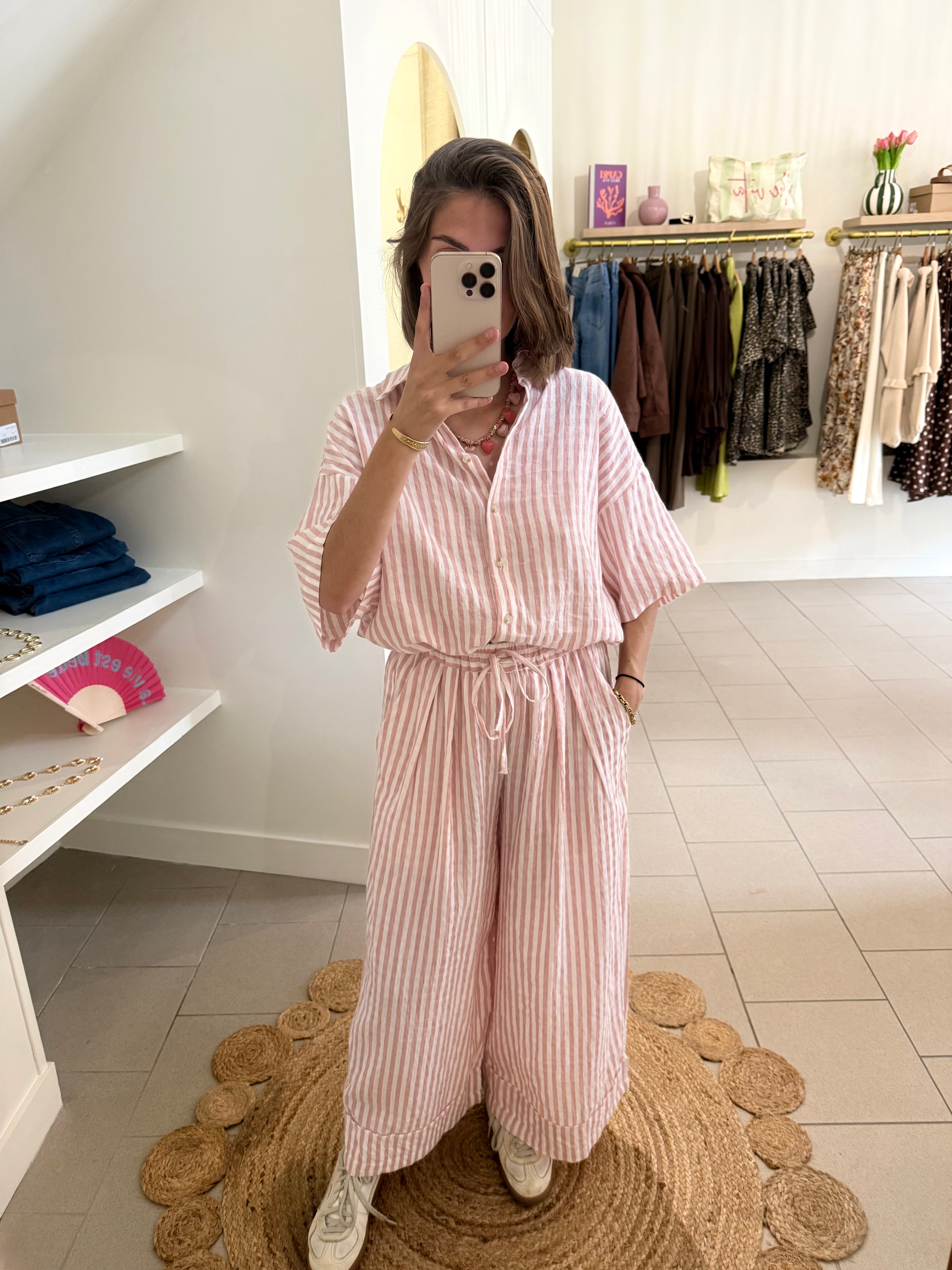 Chemise rayé rose